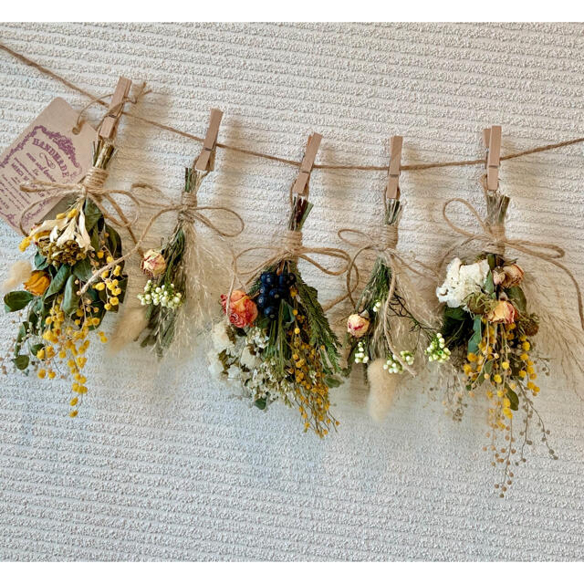 お花たっぷりドライフラワー スワッグ ガーランド❁167黄色ミモザ薔薇 花束♪ お花たっぷりドライフラワー スワッグ ガーランド❁167黄色ミモザ薔薇 花束♪