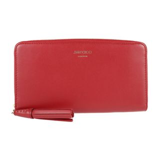 ジミーチュウ(JIMMY CHOO)のJIMMY CHOO ジミーチュウ  ATHINI ZIP 長財布  レザー   レッド ゴールド金具  ラウンドファスナー タッセル 【本物保証】(財布)