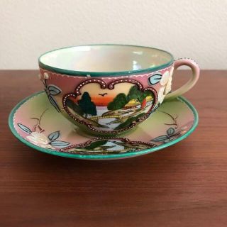 ノリタケ(Noritake)の注目💘】オールドノリタケ・盛上げ風景画【未使用品です色彩が綺麗(グラス/カップ)