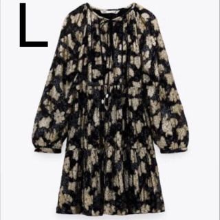 ザラ(ZARA)の【新品未使用】ZARA プリント地フレアーワンピース L(ひざ丈ワンピース)