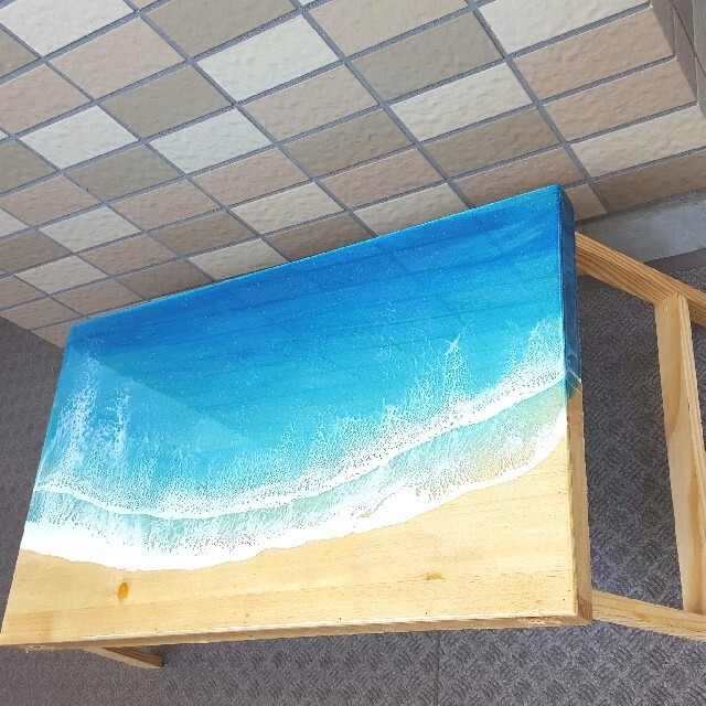 海の絵　海　レジンア－ト　折り畳み式　ミニテーブル