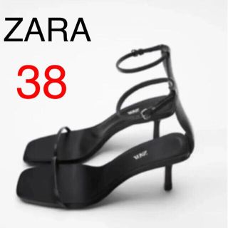 ザラ(ZARA)のZARA ミニマルリアルレザーヒールサンダル　38(サンダル)