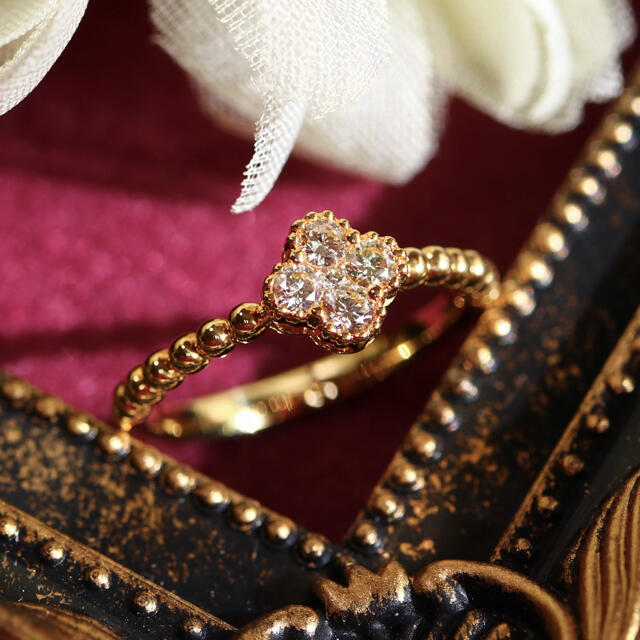 《確認用》K18YG ダイヤモンドリングの通販 by 宝石箱｜ラクマ 四つ葉のクローバー ミル打ち 特価新品