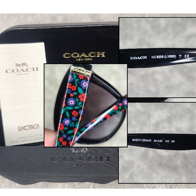 COACH(コーチ)の★美品★送料込★ブランド　コーチ　サングラス　ケース付　花柄　ブラック　小顔 レディースのファッション小物(サングラス/メガネ)の商品写真