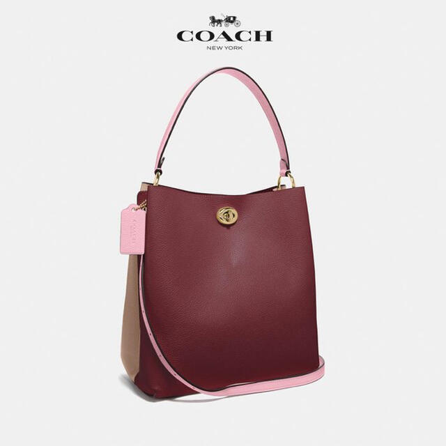 日本限定　coach チャーリーバケットバッグ　ワインレッド×ベージュレディース