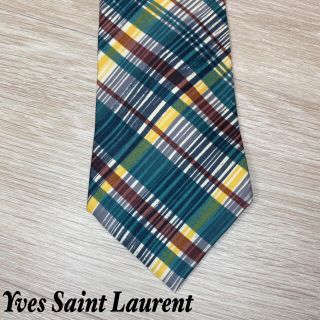 サンローラン(Saint Laurent)の【YSL】イヴ・サンローラン　美品　ネクタイ　シルク100% グリーン　チェック(ネクタイ)