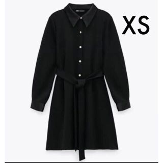 ザラ(ZARA)の【新品未使用】ZARA ベルト付きシャツワンピース XS(ひざ丈ワンピース)