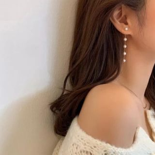 女性用　ロングピアス　パール(ピアス)