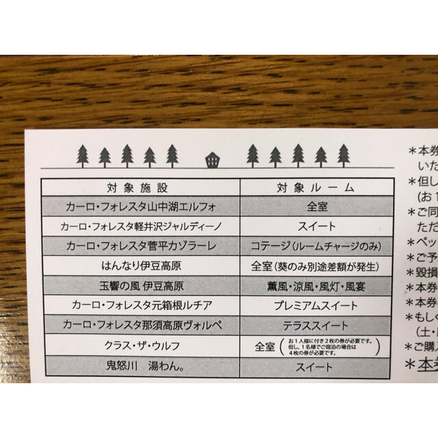 愛犬と泊まれる カーロリゾートカーロフォレスタ 全日宿泊券 2枚組 チケットの優待券/割引券(宿泊券)の商品写真