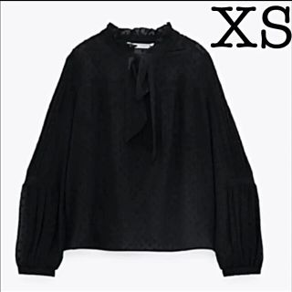 ザラ(ZARA)の【新品未使用】ZARA リボン付きドット柄メッシュ地ブラウス XS(シャツ/ブラウス(長袖/七分))