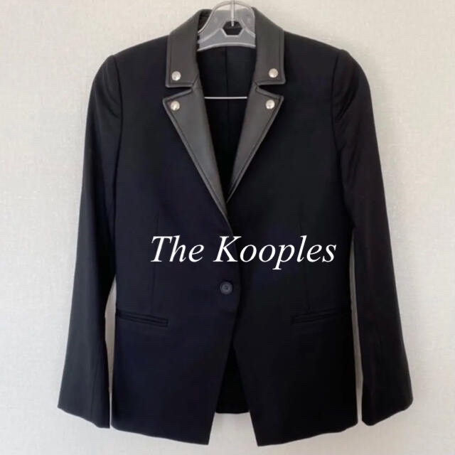 The Kooples(ザクープルズ)の美品　The Kooples ザクープルズ　ウール×ラムレザー　ジャケット　黒 レディースのジャケット/アウター(テーラードジャケット)の商品写真