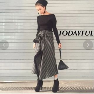 トゥデイフル(TODAYFUL)のTODAYFUL ストライプロングスカート  フリンジ(ロングスカート)