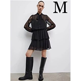 ザラ(ZARA)の本日削除☆【新品未使用】ZARA フリル付きミニワンピース M(ミニドレス)