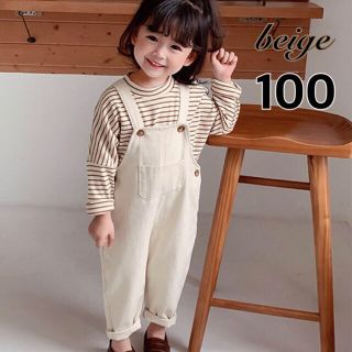 大人気＊新品◆ꫛꫀꪝ✧サロペット オーバーオール ベージュ100♡韓国子供服(パンツ/スパッツ)