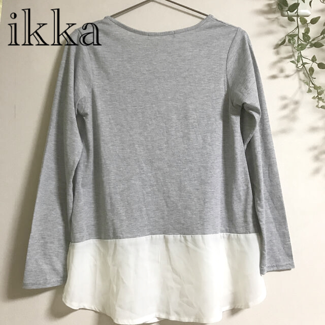 ikka(イッカ)の月末お値下げ❣️ikka  カットソー　グレー×オフホワイト レディースのトップス(カットソー(長袖/七分))の商品写真