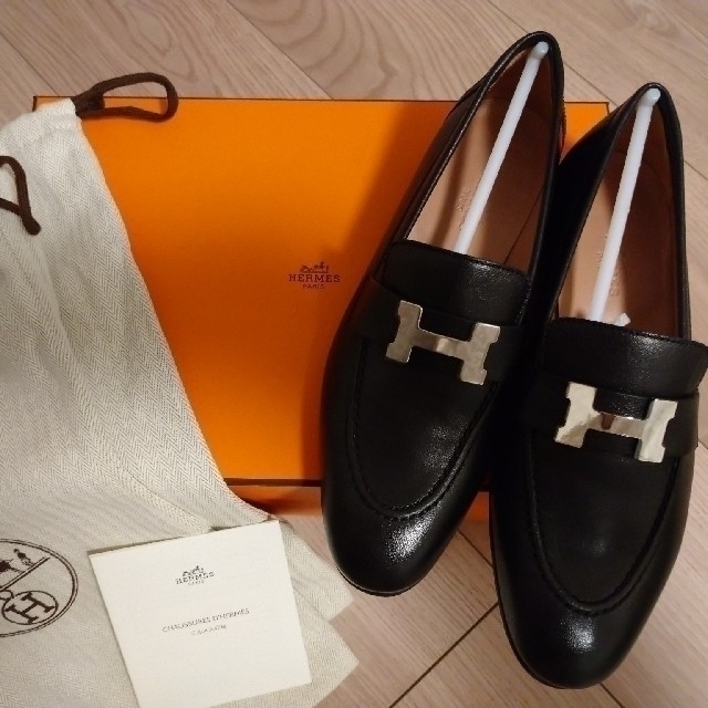 美品♪HERMES エルメス　ローファー　えんじ×キャメル×黒　エナメル　袋付