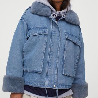 エイチアンドエム(H&M)のh&m ファー デニムジャケット(Gジャン/デニムジャケット)