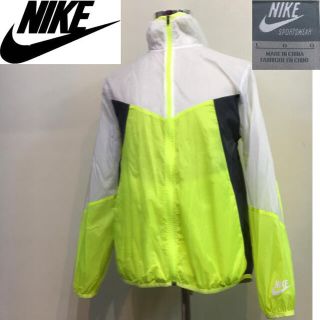 NIKE ナイキ★フロントジップ ナイロン パーカー ホワイト×イエロー L