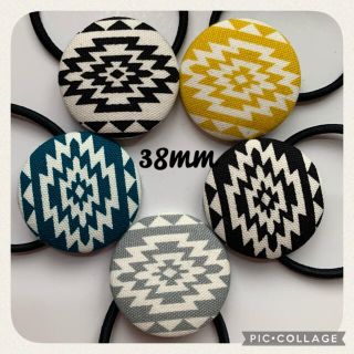 【感謝セール】オルテガ柄 ヘアゴム 38mm 5色セット　750円→555円★(ヘアアクセサリー)