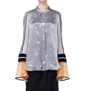 mame 19aw Silk Lame Print Sleeves Shirt | angeloawards.com