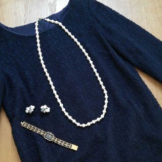 アンクライン(ANNE KLEIN)のアンクレイン ネイビー ワンピース ジャガード 入園式 卒園式 卒業式 入園式に(ひざ丈ワンピース)