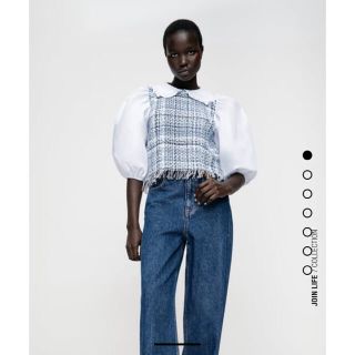 ザラ(ZARA)の新品タグ付　ZARA コントラストテクスチャーシャツ　水色　ツイード　L(シャツ/ブラウス(長袖/七分))