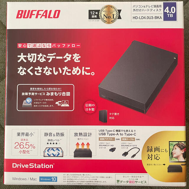 新品・未使用 BUFFALO HD-LD4.0U3-BKA 外付けHDD 4TB