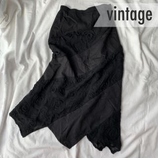 ロキエ(Lochie)の春服【vintage】古着女子　レトロ　薔薇　刺繍のスカート(ロングスカート)