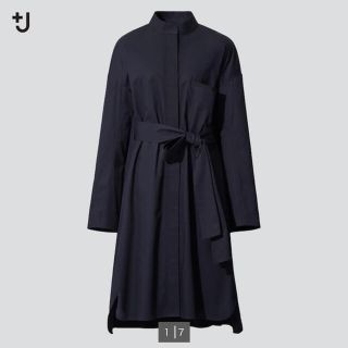 ユニクロ(UNIQLO)のジルサンダー　＋J シャツワンピース　ネイビー　S(ロングワンピース/マキシワンピース)