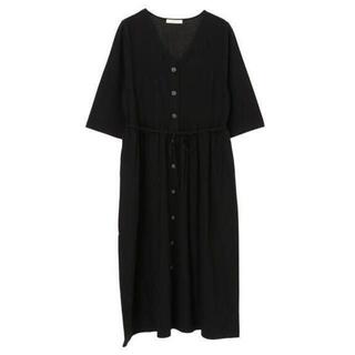 ショコラフィネローブ(chocol raffine robe)の前開き7分袖ワンピース ブラック(ひざ丈ワンピース)