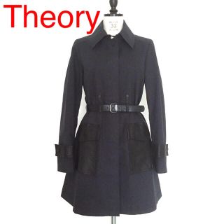 セオリー(theory)の【theory】部分レザー使い  コットンコート(ロングコート)