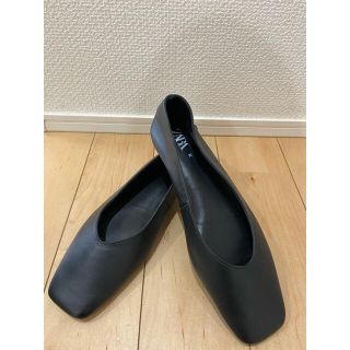 ザラ(ZARA)のzara スクエアトゥレザーバレリーナシューズ　37(バレエシューズ)