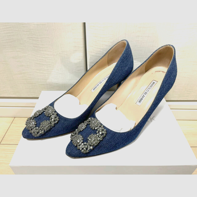 女の子向けプレゼント集結 MANOLO BLAHNIK 37ハーフ ハンギシ デニム