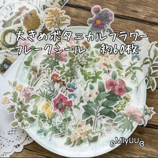 【約60枚】大きめ　ボタニカル　植物　フレークシール　フラワー ステッカー　お花(シール)