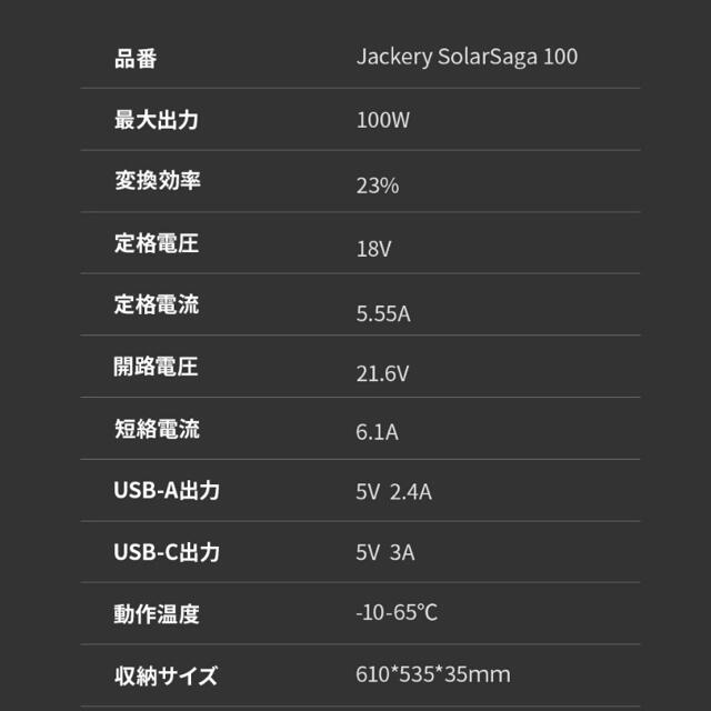 Jackery SolarSaga 100 ソーラーパネル 100W