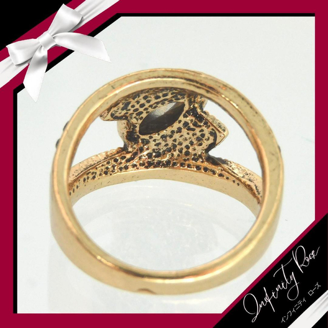 （1042）21号　ゴールド×ブラックワイドグレースワロフスキーリング　指輪 レディースのアクセサリー(リング(指輪))の商品写真