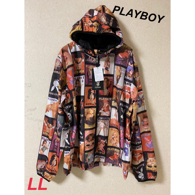 PLAYBOY(プレイボーイ)の新品　メンズ　PLAYBOY 総柄　ナイロンジャケット　パーカー　LL メンズのジャケット/アウター(ナイロンジャケット)の商品写真