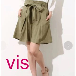 ヴィス(ViS)のvis 麻レーヨン　ショートパンツ　カーキ(カジュアルパンツ)