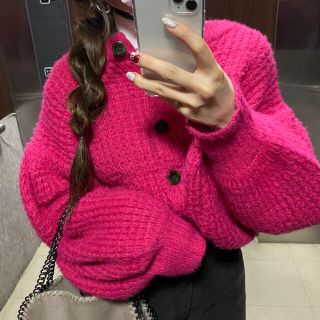 サンタモニカ(Santa Monica)のpink knit cardigan (カーディガン)