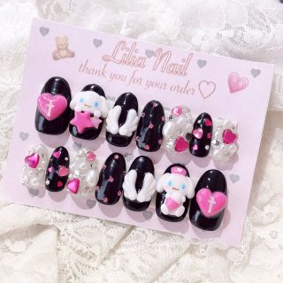 【現品】ネイルチップ♡ 地雷 量産型 黒×ピンク 病みかわシナモン♡