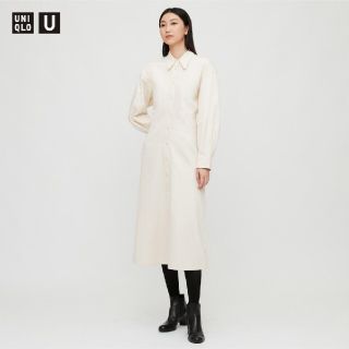 ユニクロ(UNIQLO)のユニクロユーUNIQLOUロングシャツワンピースMホワイト新品デニム+J人気(ロングワンピース/マキシワンピース)