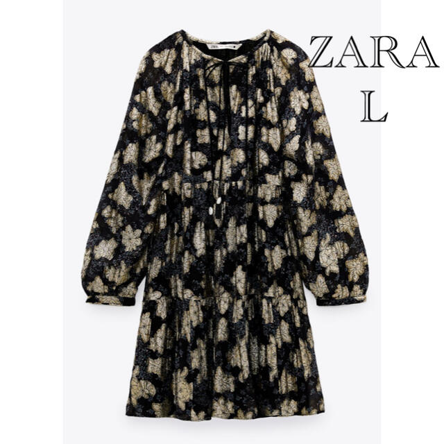 ZARA(ザラ)のZARA プリント柄メタリックミニワンピース　ひざ丈ワンピース  レディースのワンピース(ミニワンピース)の商品写真