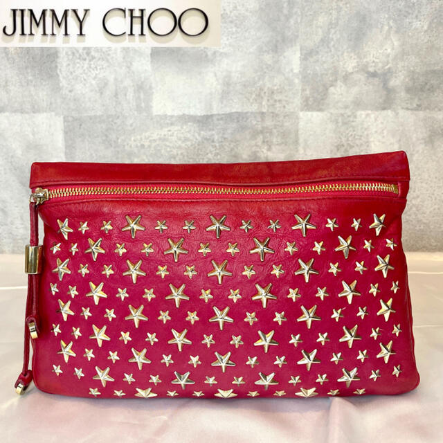 JIMMY CHOO(ジミーチュウ)の【JIMMY CHOO】ジミーチュウ スター スタッズ クラッチバッグ レッド レディースのバッグ(クラッチバッグ)の商品写真