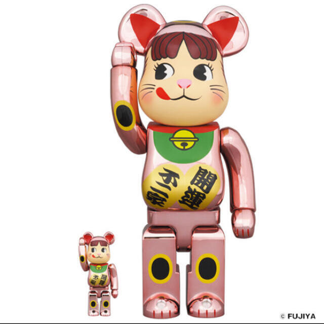 BE@RBRICK 招き猫 ペコちゃん 桃金メッキ 100％ ＆ 400％