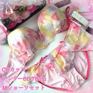 ゆんさん専用☆Tバック付き♡D65M フリルピンク ブラ&ショーツ(ブラ&ショーツセット)