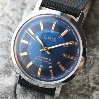 オリス(ORIS)のオリス ORIS ブルー シルバー 17石 3針 1970s 整備済 機械式(腕時計(アナログ))