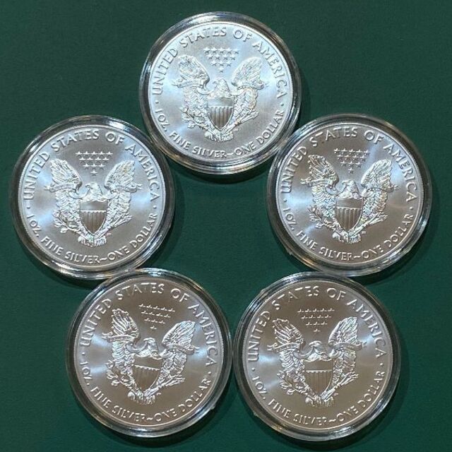 アメリカ イーグル銀貨(2021年)5枚セット -1オンス銀貨- 安価 ワタナベ