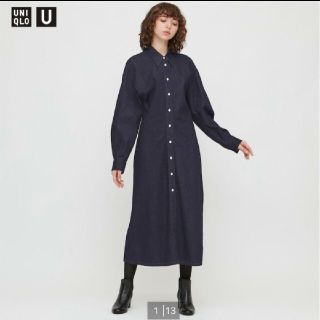 ユニクロ(UNIQLO)のユニクロ  ユニクロユー　デニムロングシャツワンピース M(ロングワンピース/マキシワンピース)