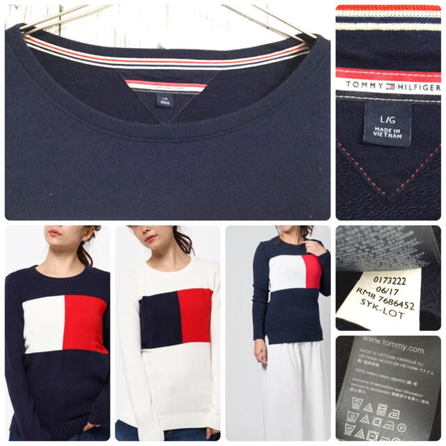 TOMMY HILFIGER(トミーヒルフィガー)の最終値段　トミーヒルフィガー　デカロゴ　ボートネック　ニット　ロンT アメカジ レディースのトップス(Tシャツ(長袖/七分))の商品写真