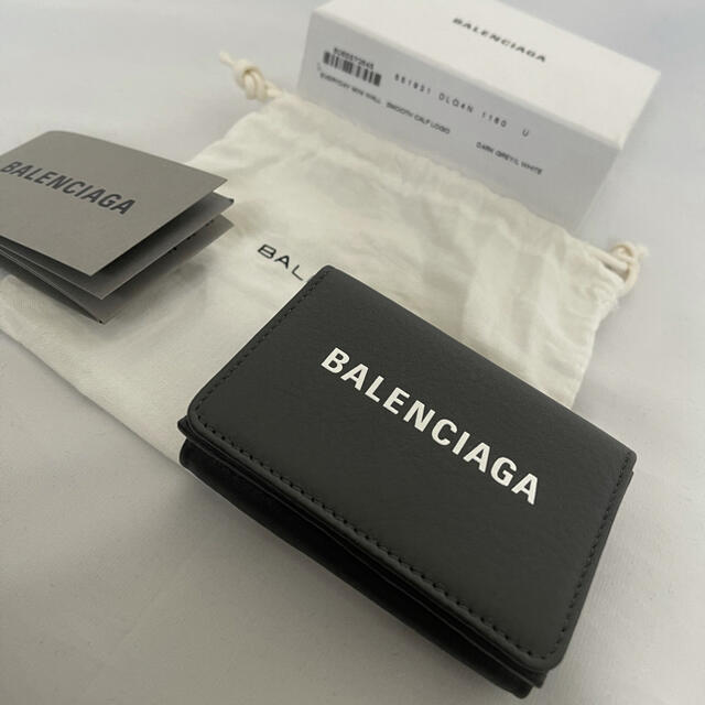 新品 BALENCIAGA バレンシアガ グレー ミニ ウォレット 折り財布 - 財布